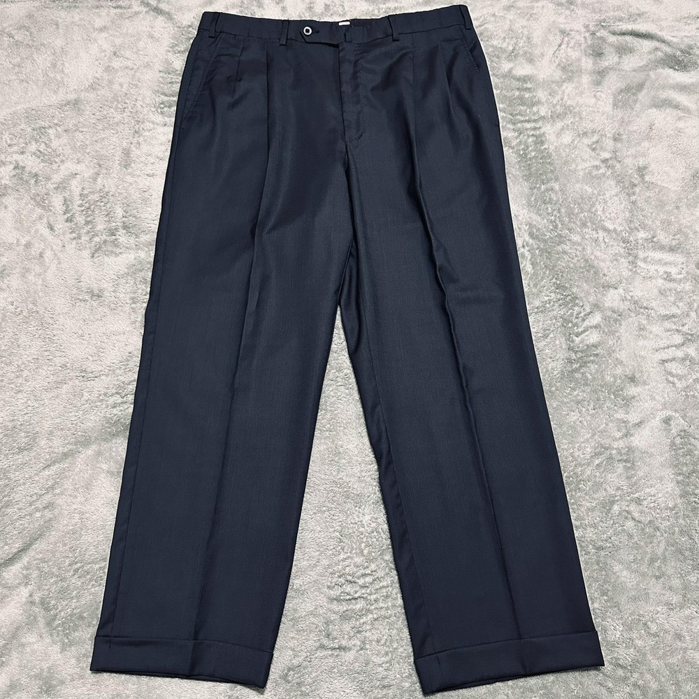 ERMENEGILDO ZEGNA Suit Pants Men's 36R Blue Wool Pleated Cuffed Tailored Romania
